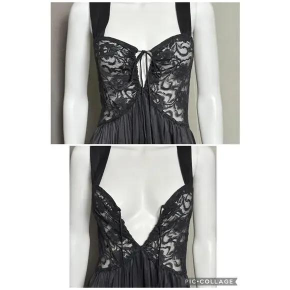 1970's Black Lacy Nightgown Keyhole Neck Full Sweep size L-XL - Picture 10 of 10